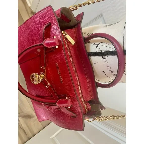MICHAEL KORS NOUVEAU LARGE SATCHEL BAG PADLOCK KEY CROSSBODY BERRY VERSATILE - Picture 10 of 16